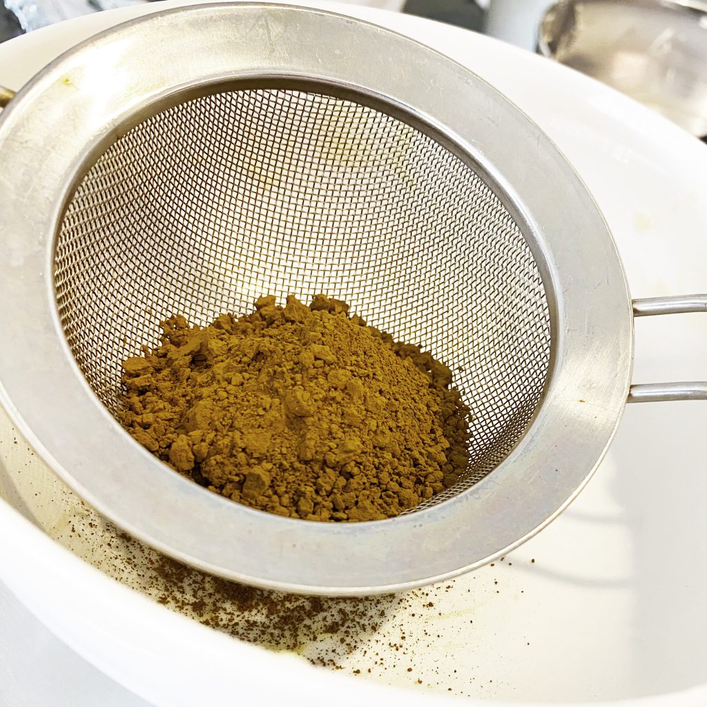 Hojicha (Roasted Matcha) powder in a sifter