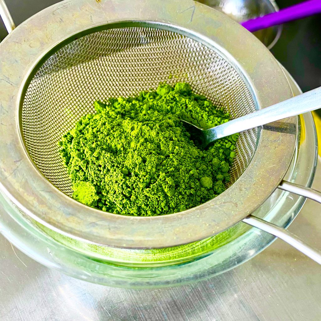 Matcha powder in a sifter