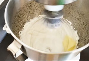 Add cubed butter into Italian meringue