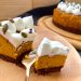A slice of pumpkin cheese cake on a plate
