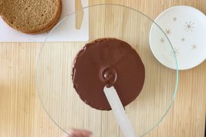 Spread ganache on the 1st coffee sponge