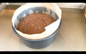 Bake cocoa sponge cake in oven