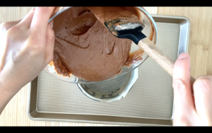 Pour batter into cake pan
