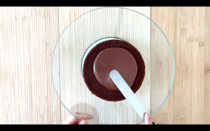 Spread ganache on 1st sponge