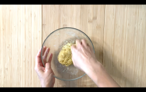 Add soy milk to flour mixture