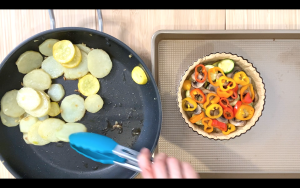 Layer vegetables in crust