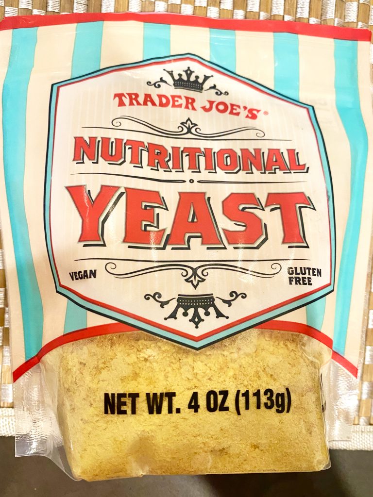Nutritional yeast front package from Trader Joe's Nutritional yeast front package from Trader Joe's