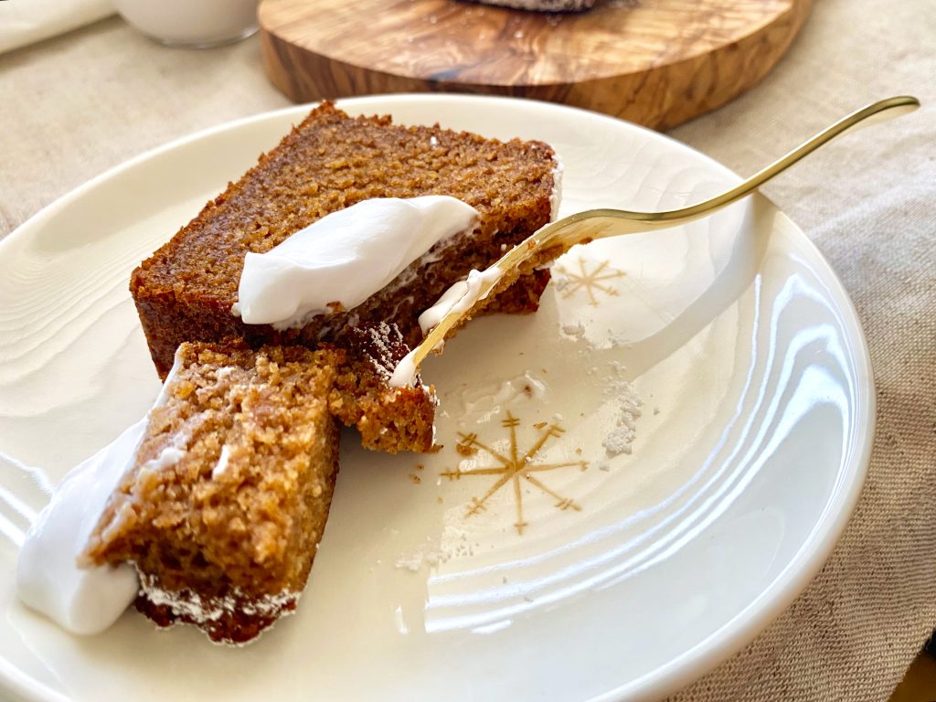 Vegan gluten-free banana bread cut with a fork Vegan gluten-free banana bread cut with a fork