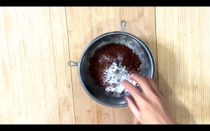 Sift cornstarch, almond powder, cocoa powder, BP and BS