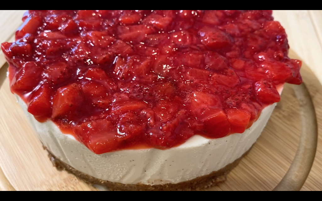 vegan gluten-free strawberry cheese cake on a tray vegan gluten-free strawberry cheese cake on a tray