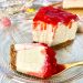 Vegan gluten-free strawberry cheesecake with a fork