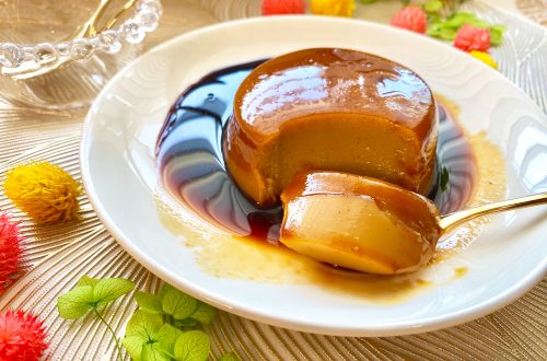 Vegan maple vanilla pudding on a plate